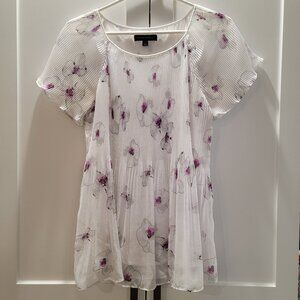 Banana Republic Blouse Top Shirt Floral Flowy White Purple Women XS-Small